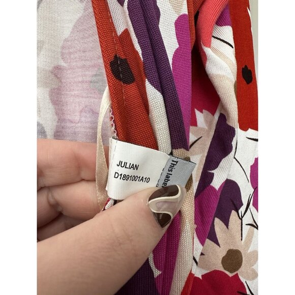 Diane Von Durstenberg 100% Silk Jersey Julian Wrap Dress Pink Floral Size 12 - Picture 4 of 7